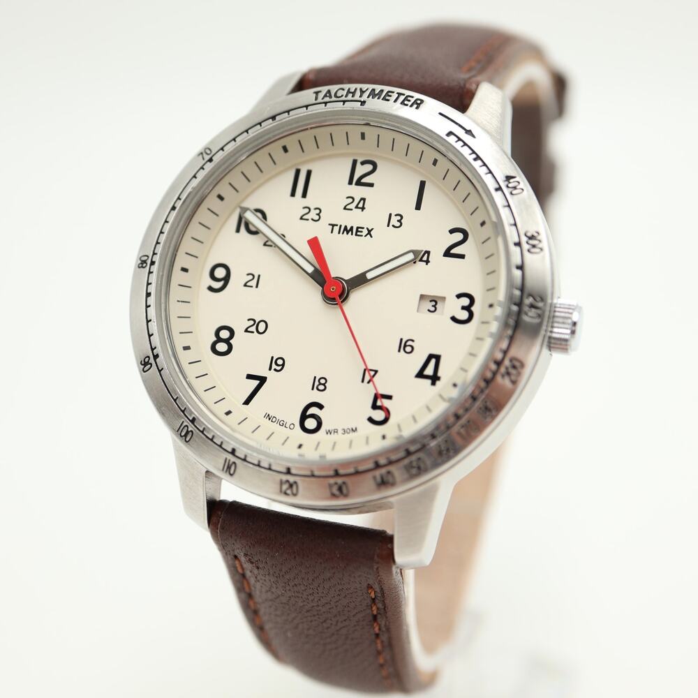Timex Indiglo Classic Men's 40mm Dress Watch Date Brown leather w New Battery